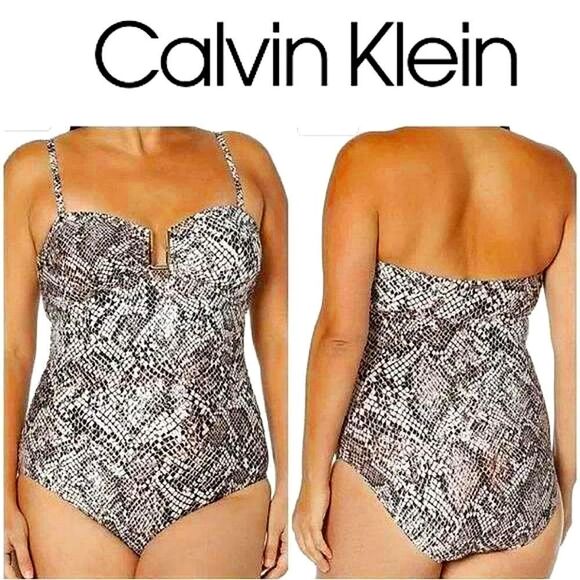 Calvin Klein Women's Chameleon Gold Hardware One-Piece Bandeau Swimsuit size 12 - Picture 1 of 16